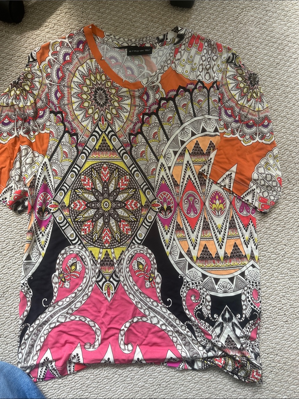 Etro Short-Sleeve Bohemian Print Top in Orange & Pink viscose material
